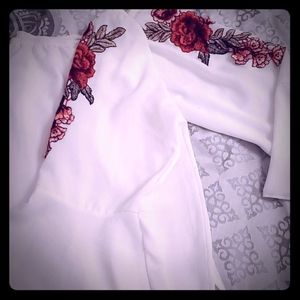 White off the shoulder with floral applique